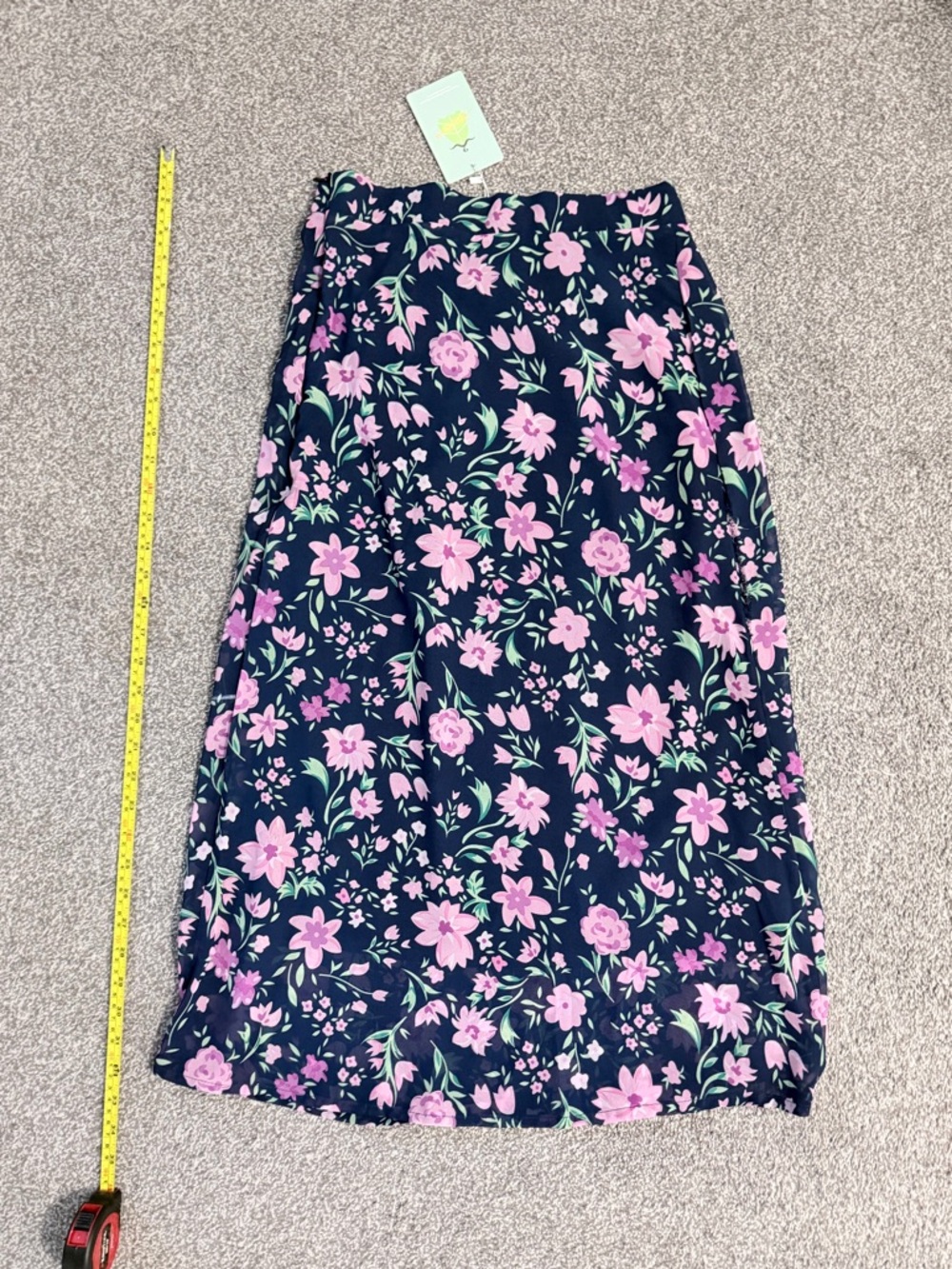 Floral Midi Skirt in Navy with Pink Flowers